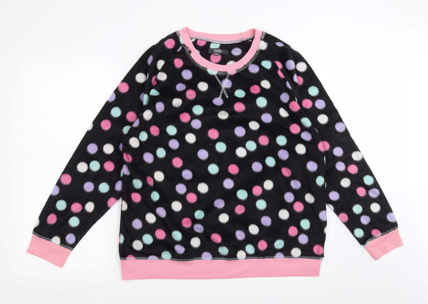 Studio Sleepwear Womens Black Polka Dot Fleece Top Pyjama Top Size 16