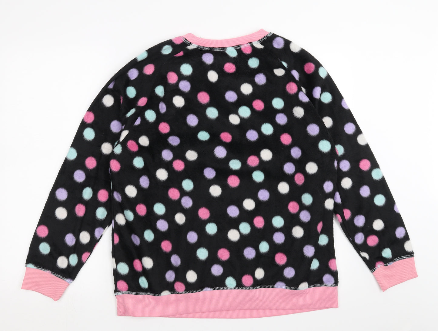 Studio Sleepwear Womens Black Polka Dot Fleece Top Pyjama Top Size 16