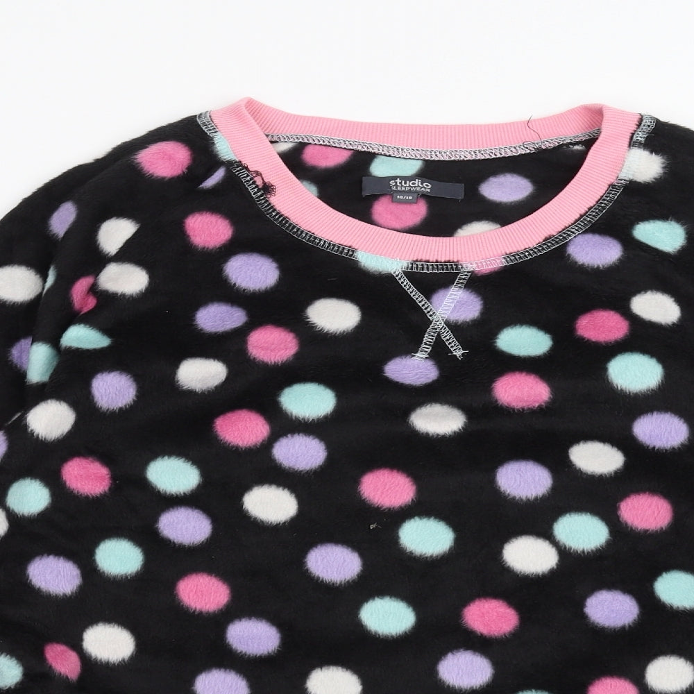 Studio Sleepwear Womens Black Polka Dot Fleece Top Pyjama Top Size 16
