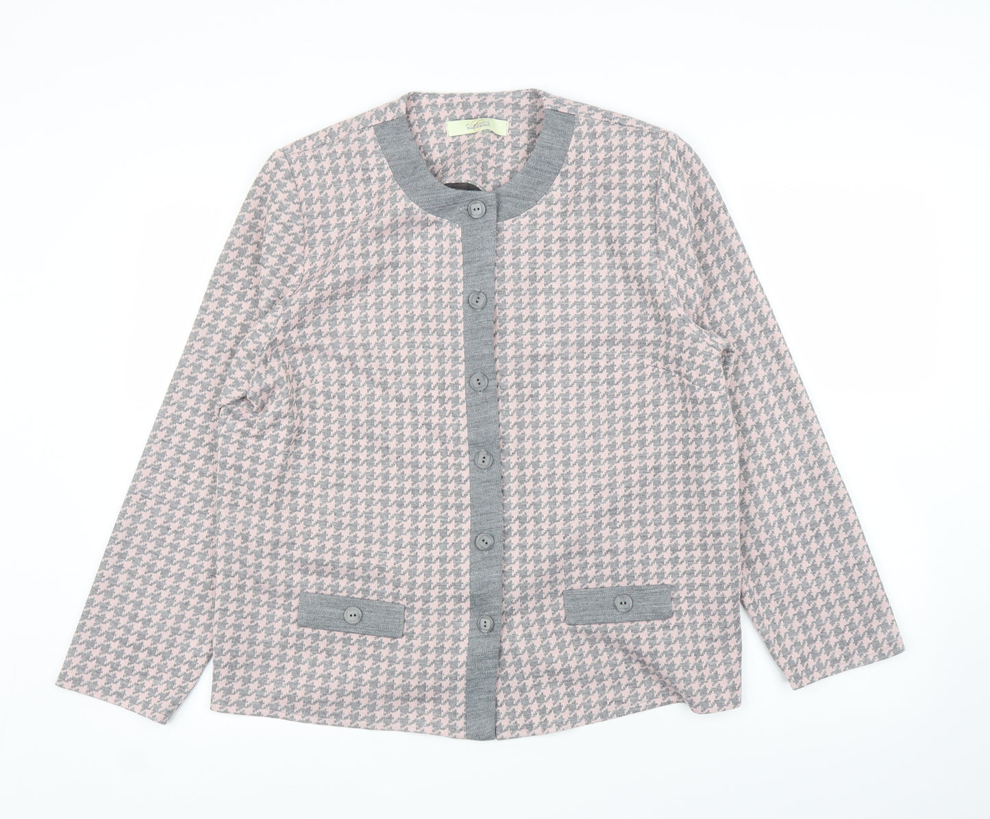 Classic Womens Pink Houndstooth  Cardigan Jumper Size 16  - Chanel jacket