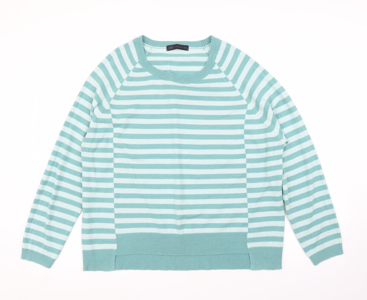 M&S Womens Green Striped  Pullover Jumper Size 18