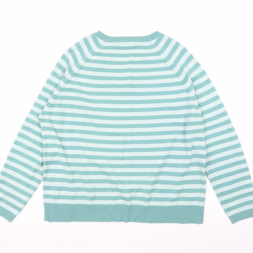 M&S Womens Green Striped  Pullover Jumper Size 18