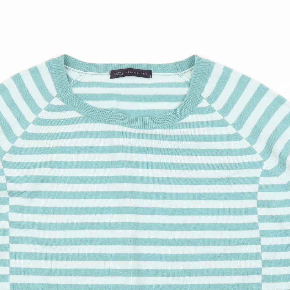 M&S Womens Green Striped  Pullover Jumper Size 18