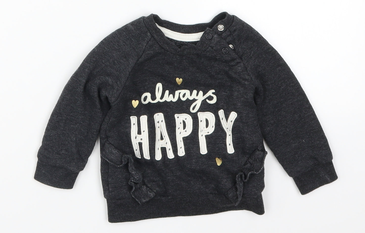 Primark Girls Grey   Basic T-Shirt Size 6-9 Months  - Always Happy