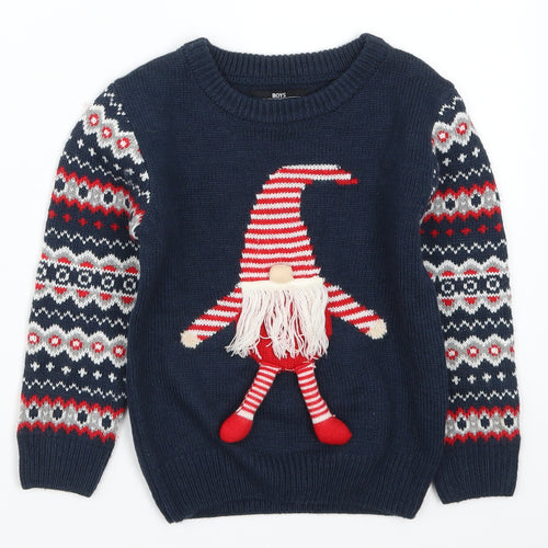 Matalan Boys Blue Geometric  Pullover Jumper Size 4 Years  - Christmas Elf
