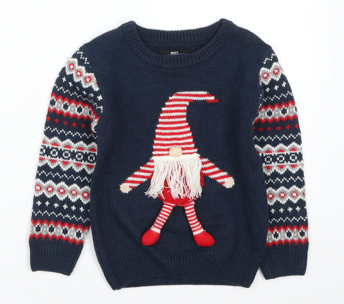 Matalan Boys Blue Geometric  Pullover Jumper Size 4 Years  - Christmas Elf