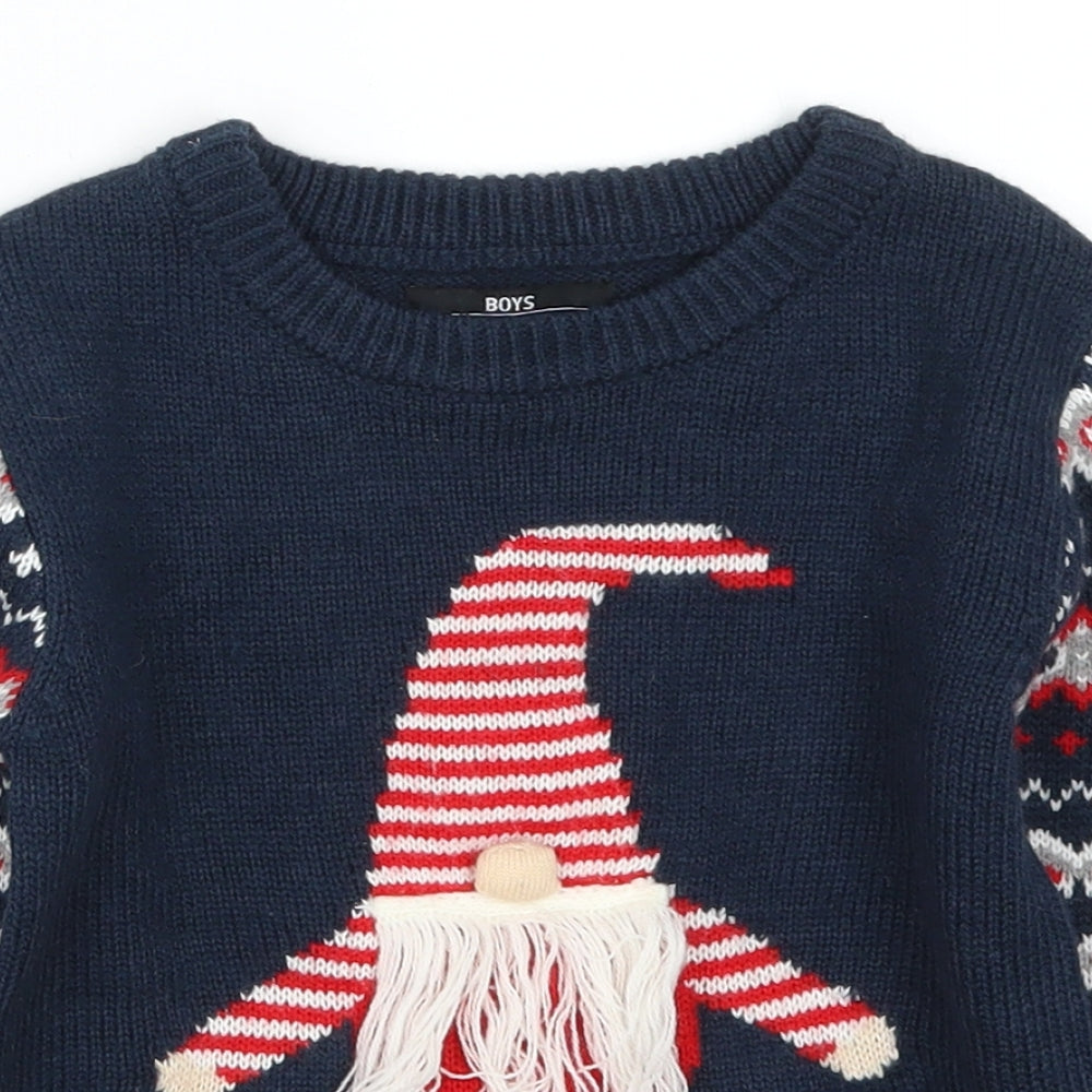 Matalan Boys Blue Geometric  Pullover Jumper Size 4 Years  - Christmas Elf