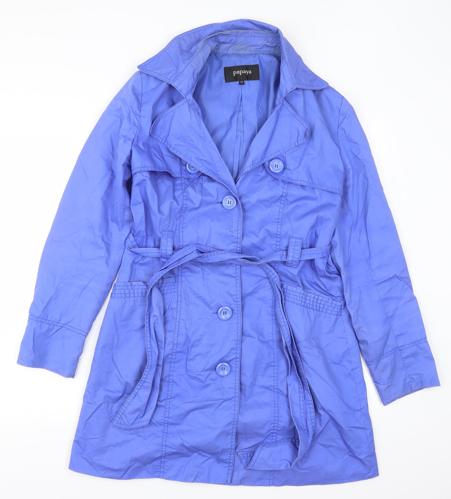Papaya Womens Blue   Trench Coat Coat Size 12