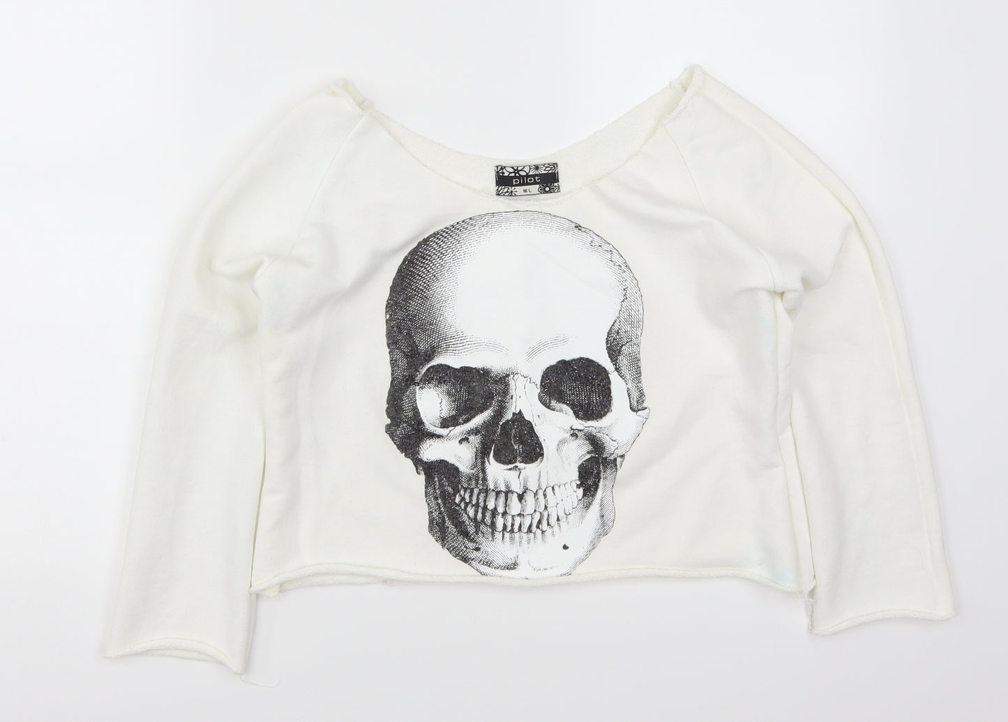 Pilot Womens White   Cape Sweatshirt Size M  - Skull