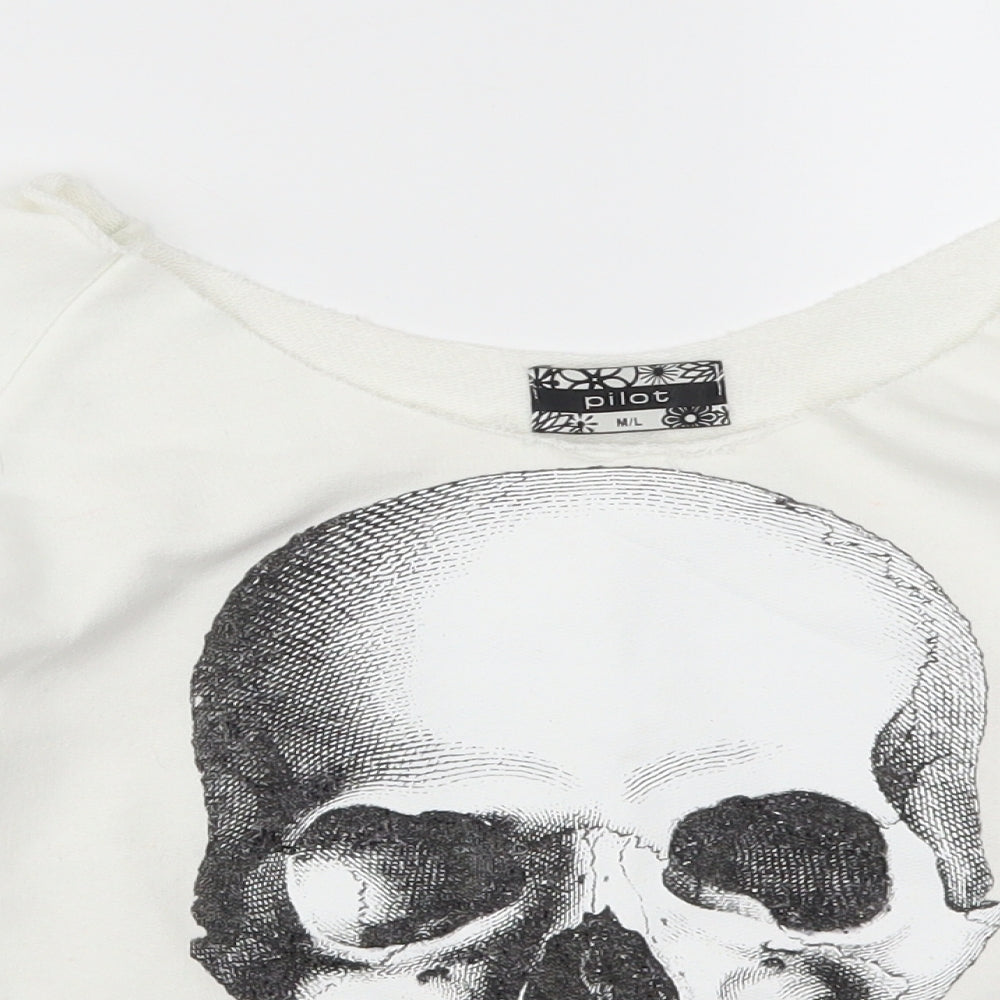 Pilot Womens White   Cape Sweatshirt Size M  - Skull