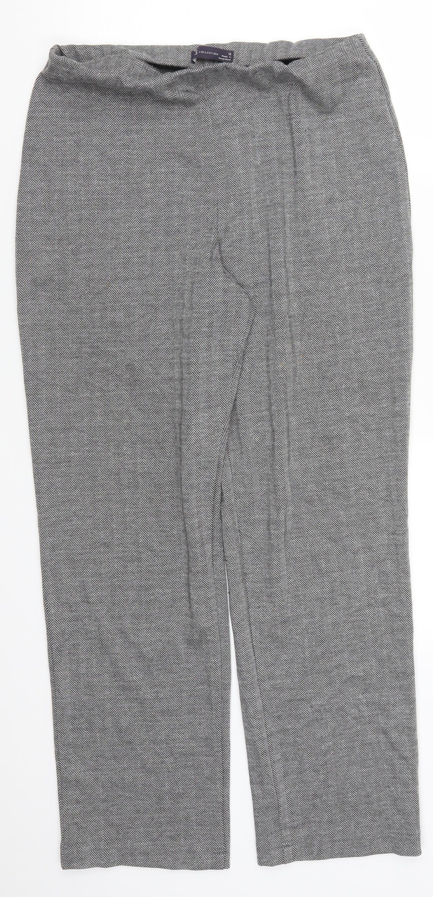 Marks and Spencer Womens Grey Herringbone  Trousers  Size 12 L28 in