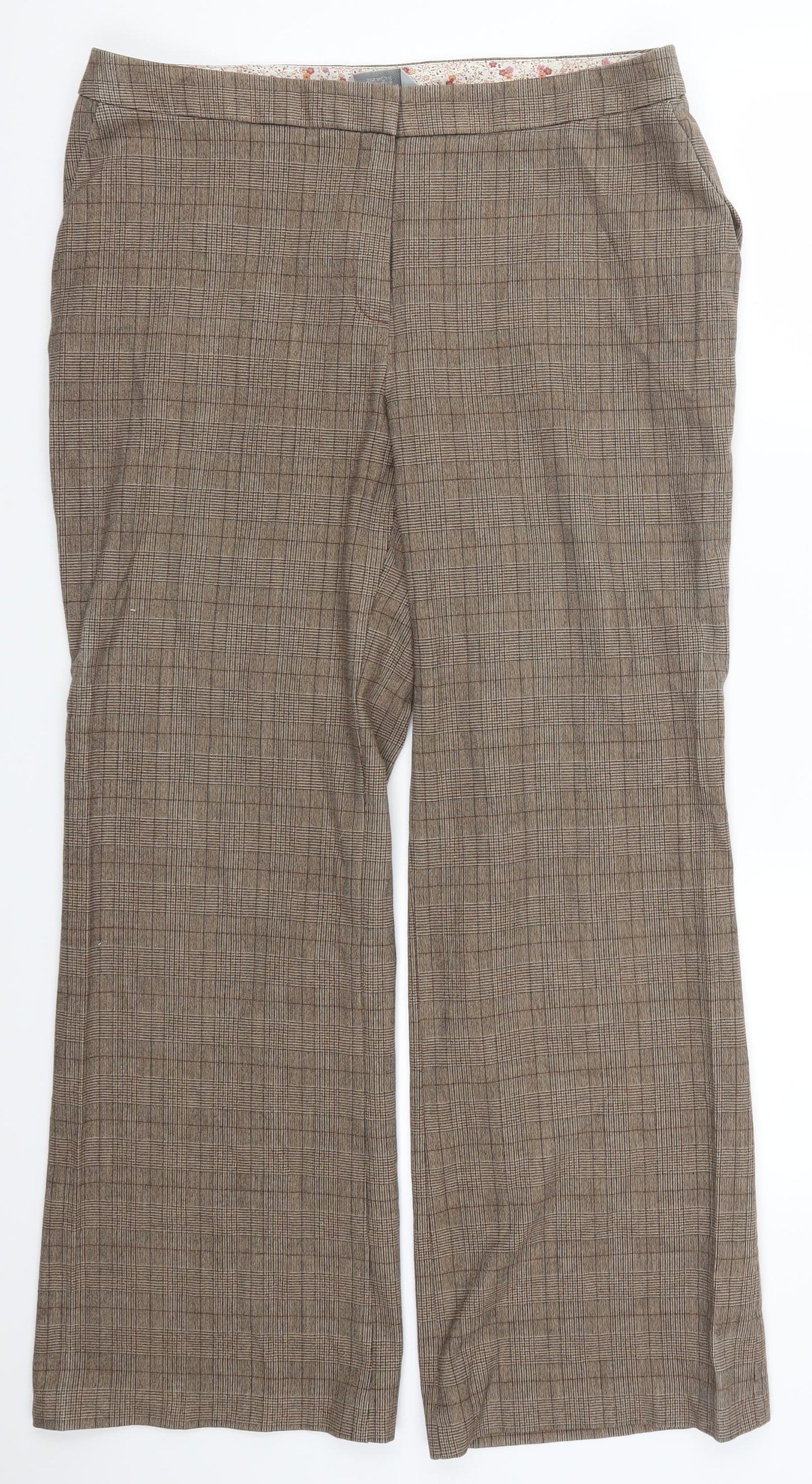 Marks and Spencer Womens Brown Check  Trousers  Size 16 L28.5 in