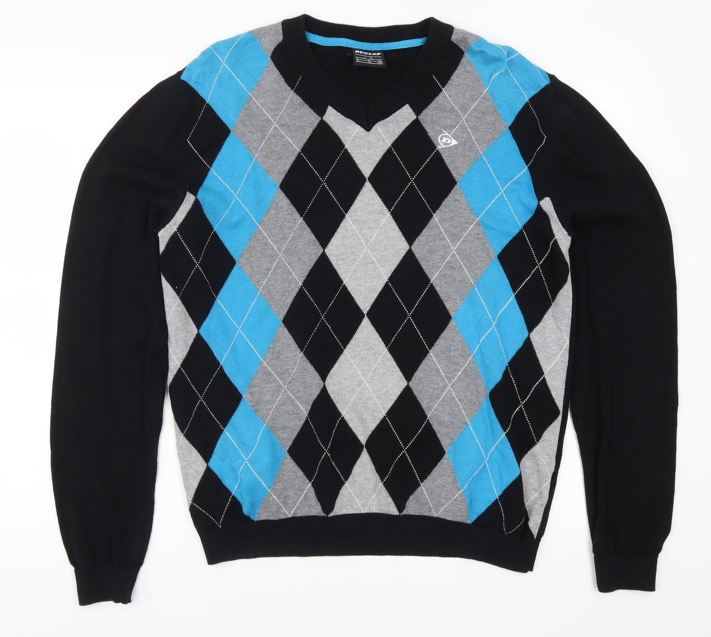 Dunlop Mens Black Argyle/Diamond  Pullover Jumper Size L  - Blue