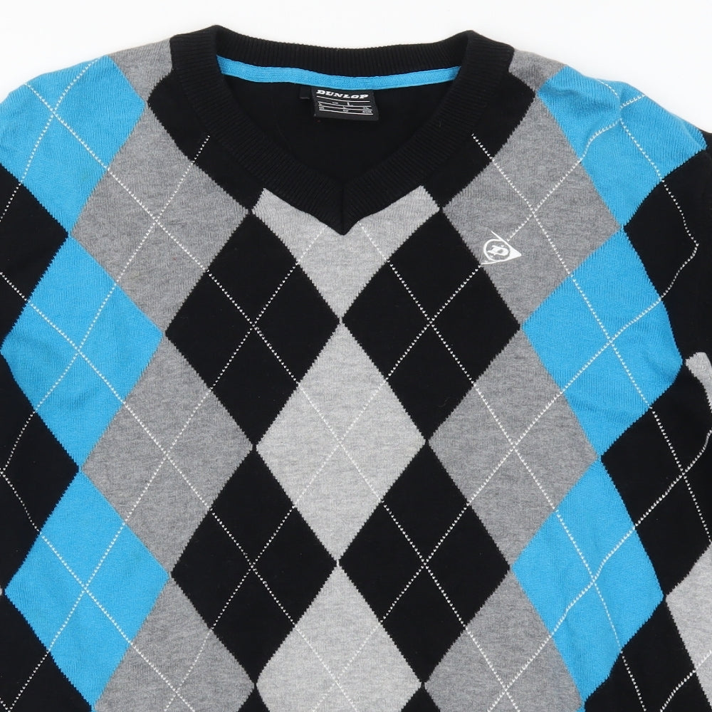 Dunlop Mens Black Argyle/Diamond  Pullover Jumper Size L  - Blue