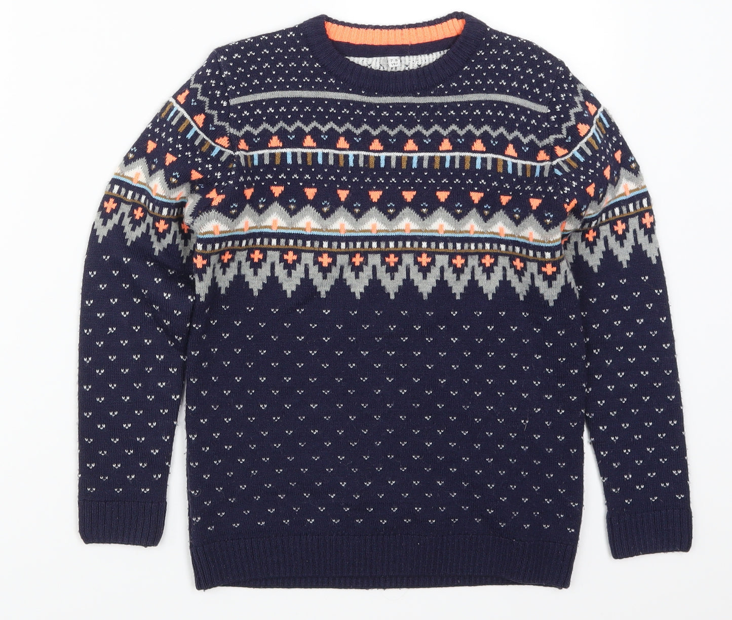 Marks and Spencer Boys Blue Geometric  Pullover Jumper Size 7-8 Years