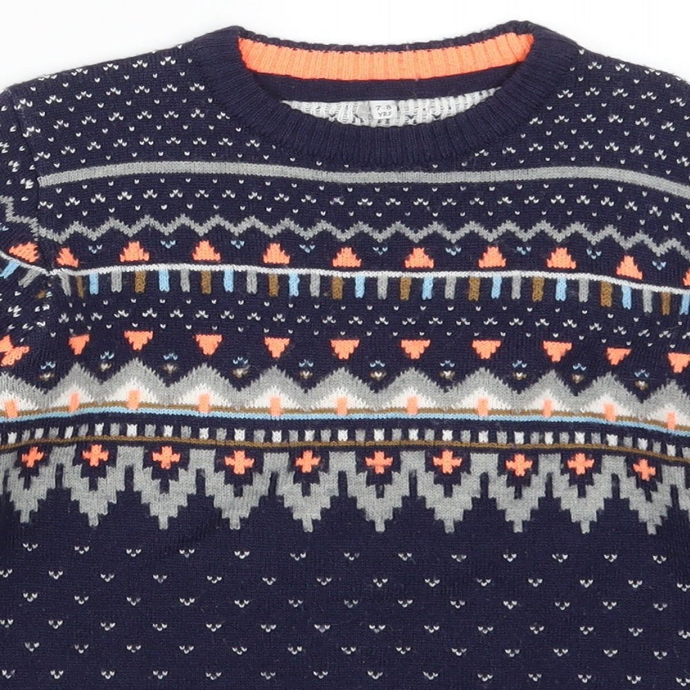 Marks and Spencer Boys Blue Geometric  Pullover Jumper Size 7-8 Years
