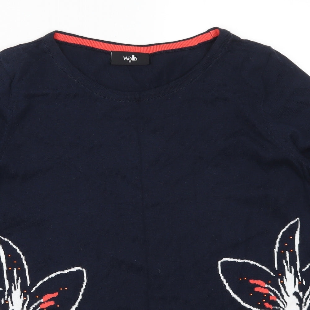 Wallis Womens Blue Floral  Pullover Jumper Size M
