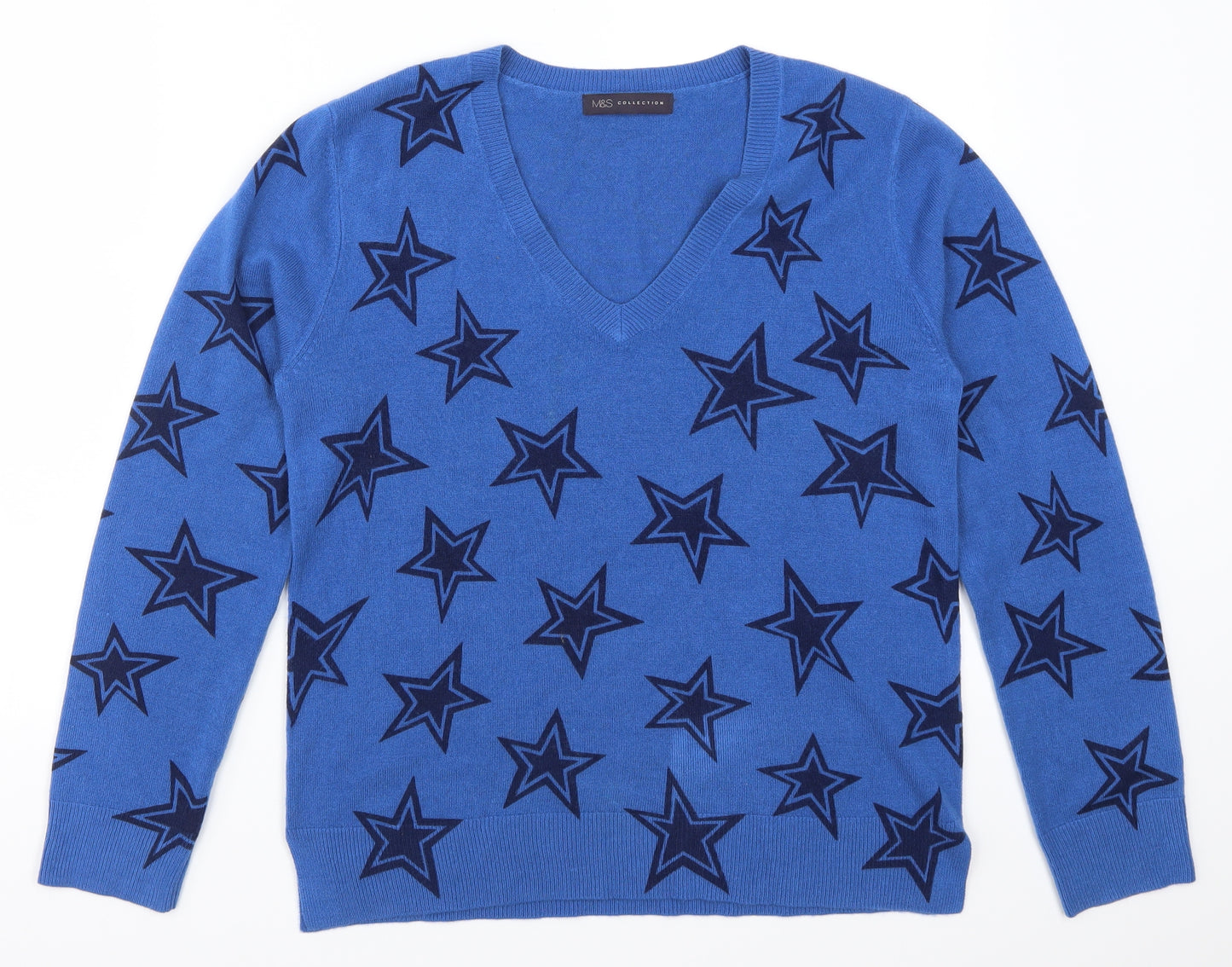 Marks and Spencer Womens Blue Geometric  Pullover Jumper Size 12  - Stars