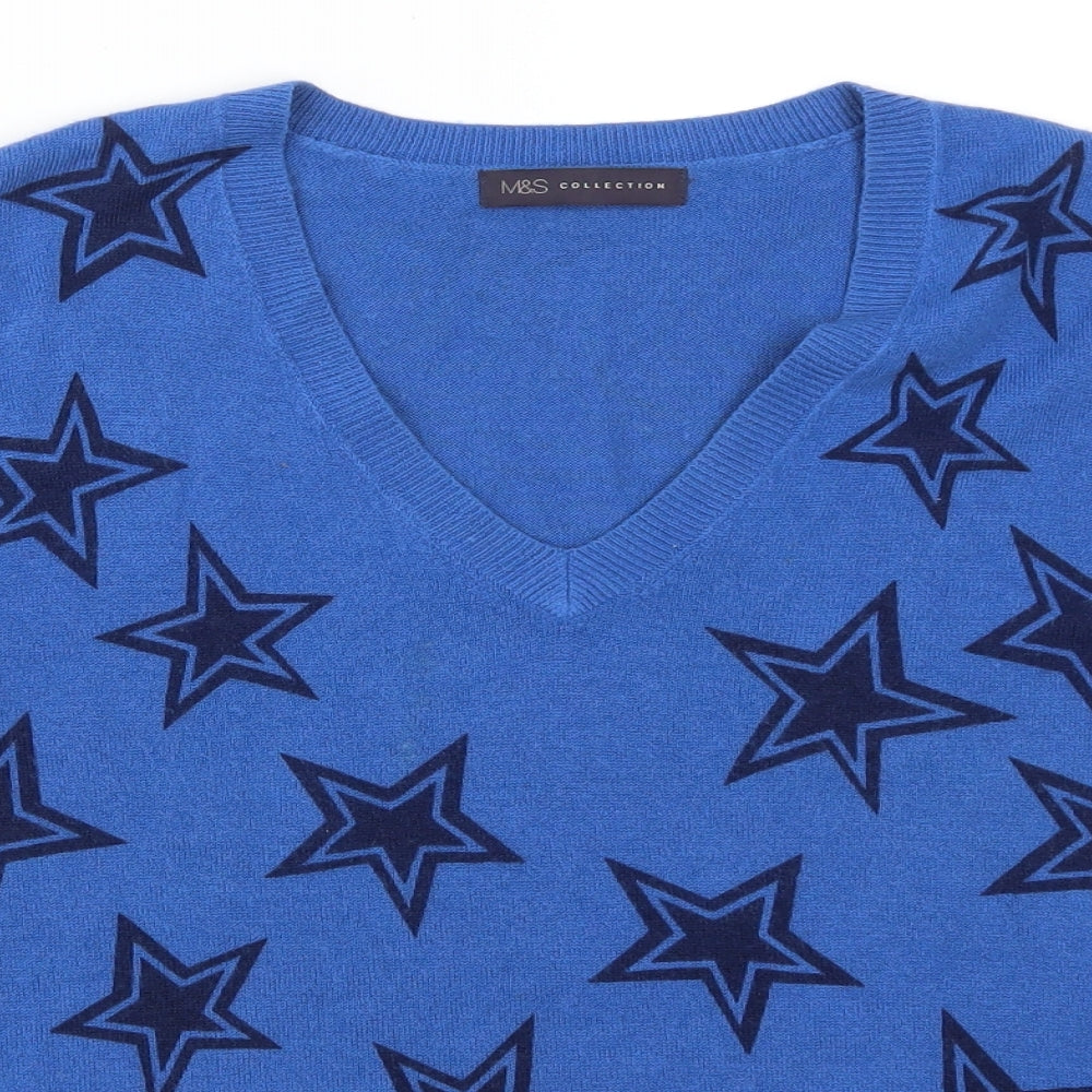 Marks and Spencer Womens Blue Geometric  Pullover Jumper Size 12  - Stars