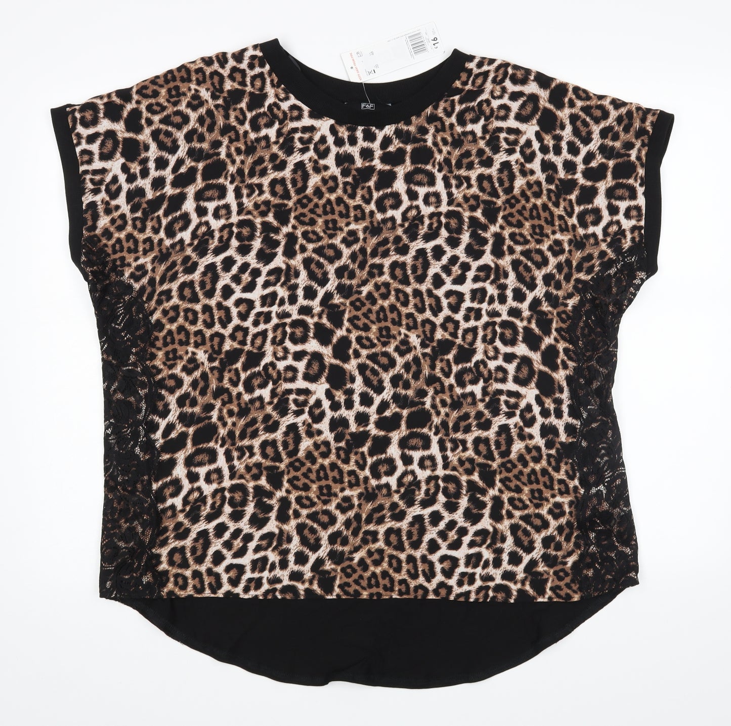F&F Womens Black Animal Print  Basic T-Shirt Size 20