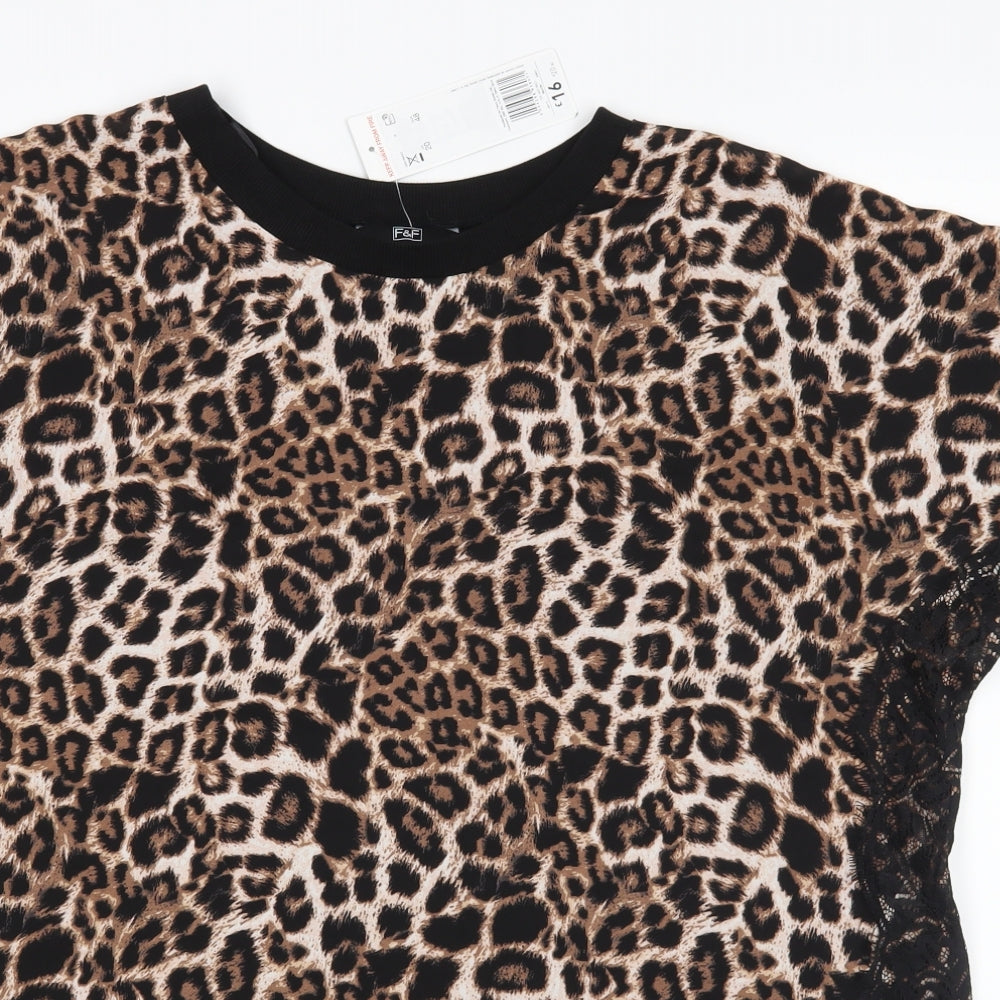 F&F Womens Black Animal Print  Basic T-Shirt Size 20
