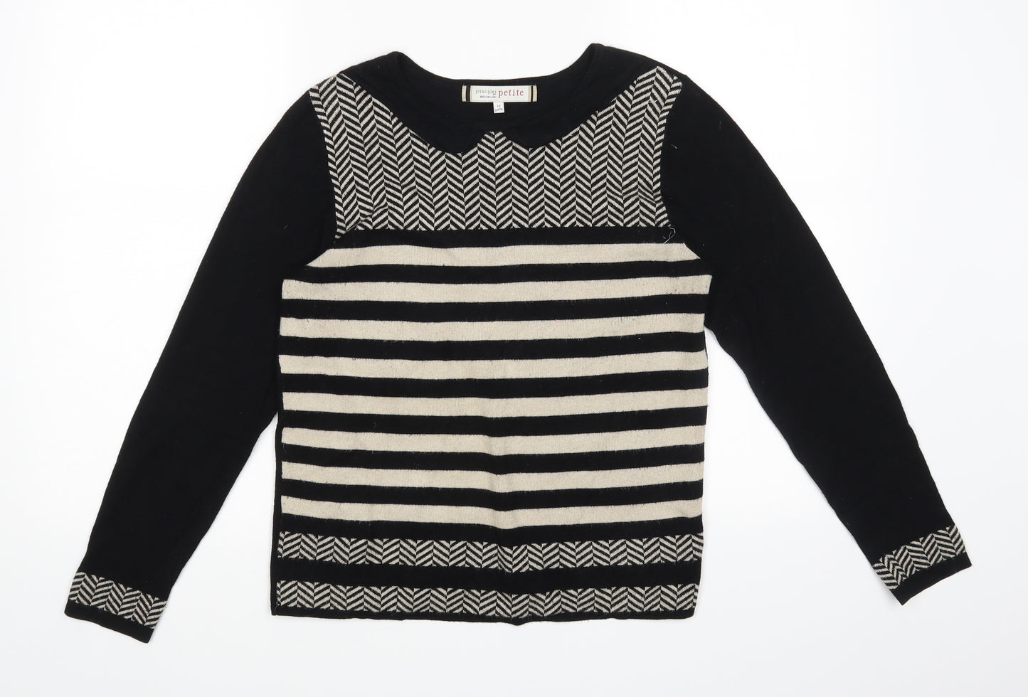 Principles Womens Black Striped  Basic T-Shirt Size 12
