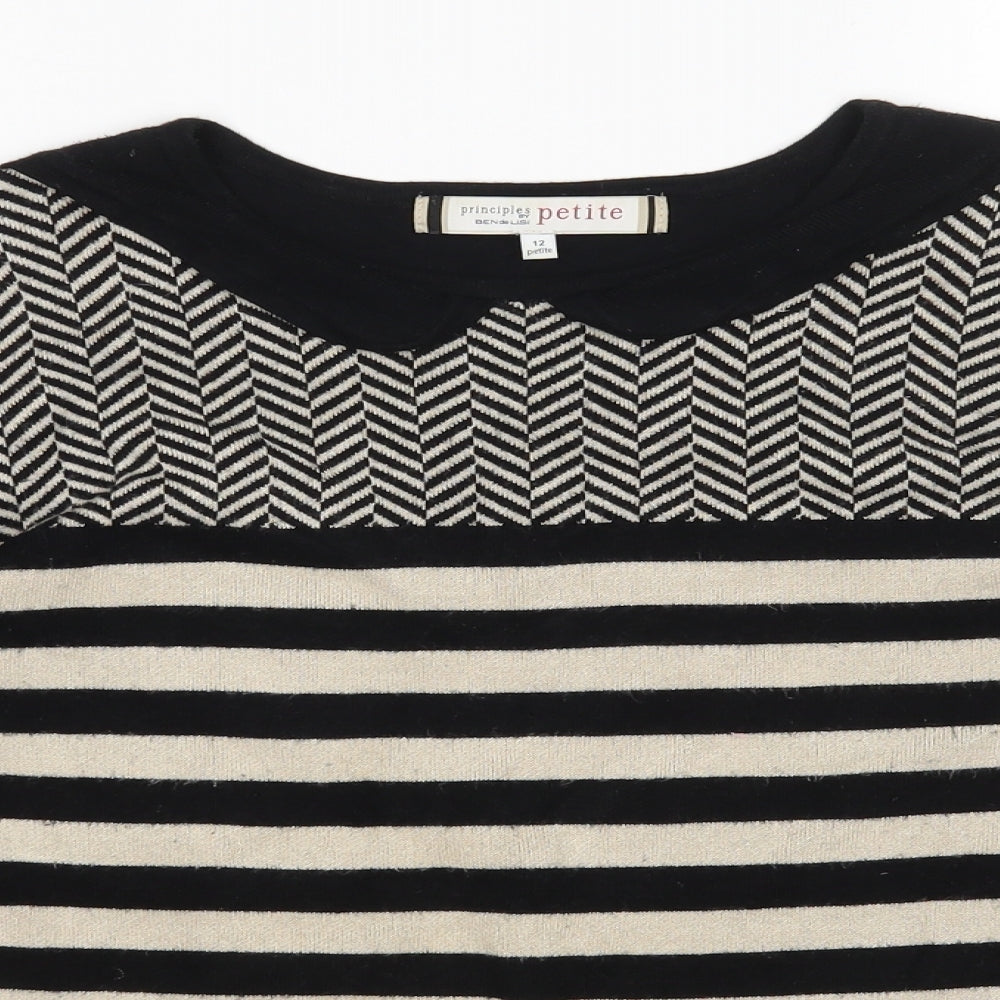 Principles Womens Black Striped  Basic T-Shirt Size 12
