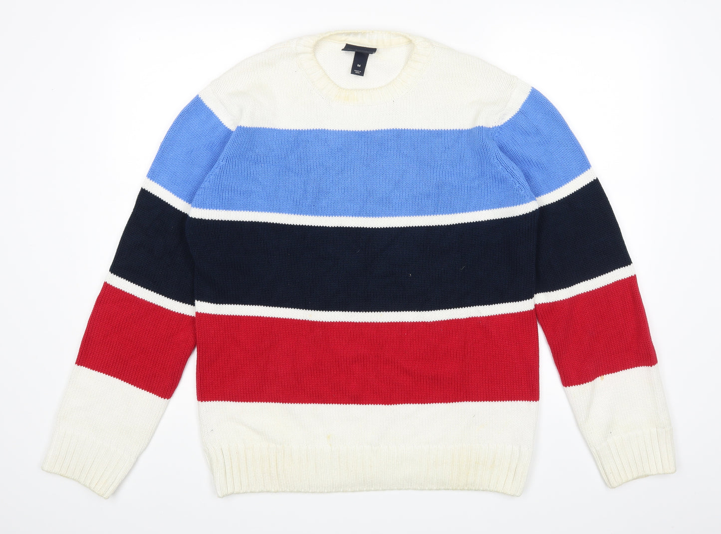 H&M Mens White Striped  Pullover Jumper Size M