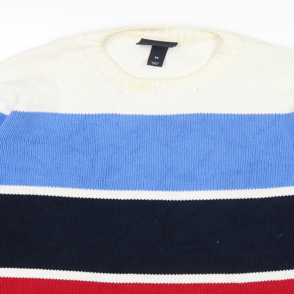 H&M Mens White Striped  Pullover Jumper Size M