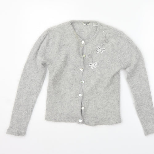 airport Womens Grey   Cardigan Jumper Size M  - washable marks on callor