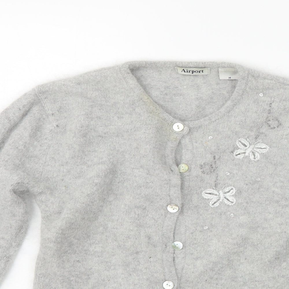 airport Womens Grey   Cardigan Jumper Size M  - washable marks on callor