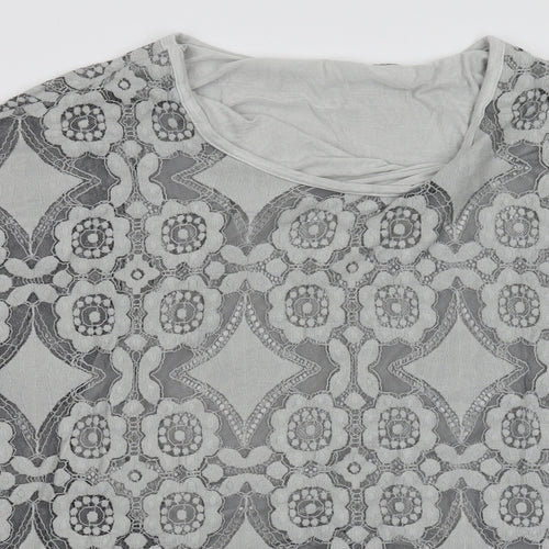 Preworn Womens Grey Floral  Basic Blouse One Size