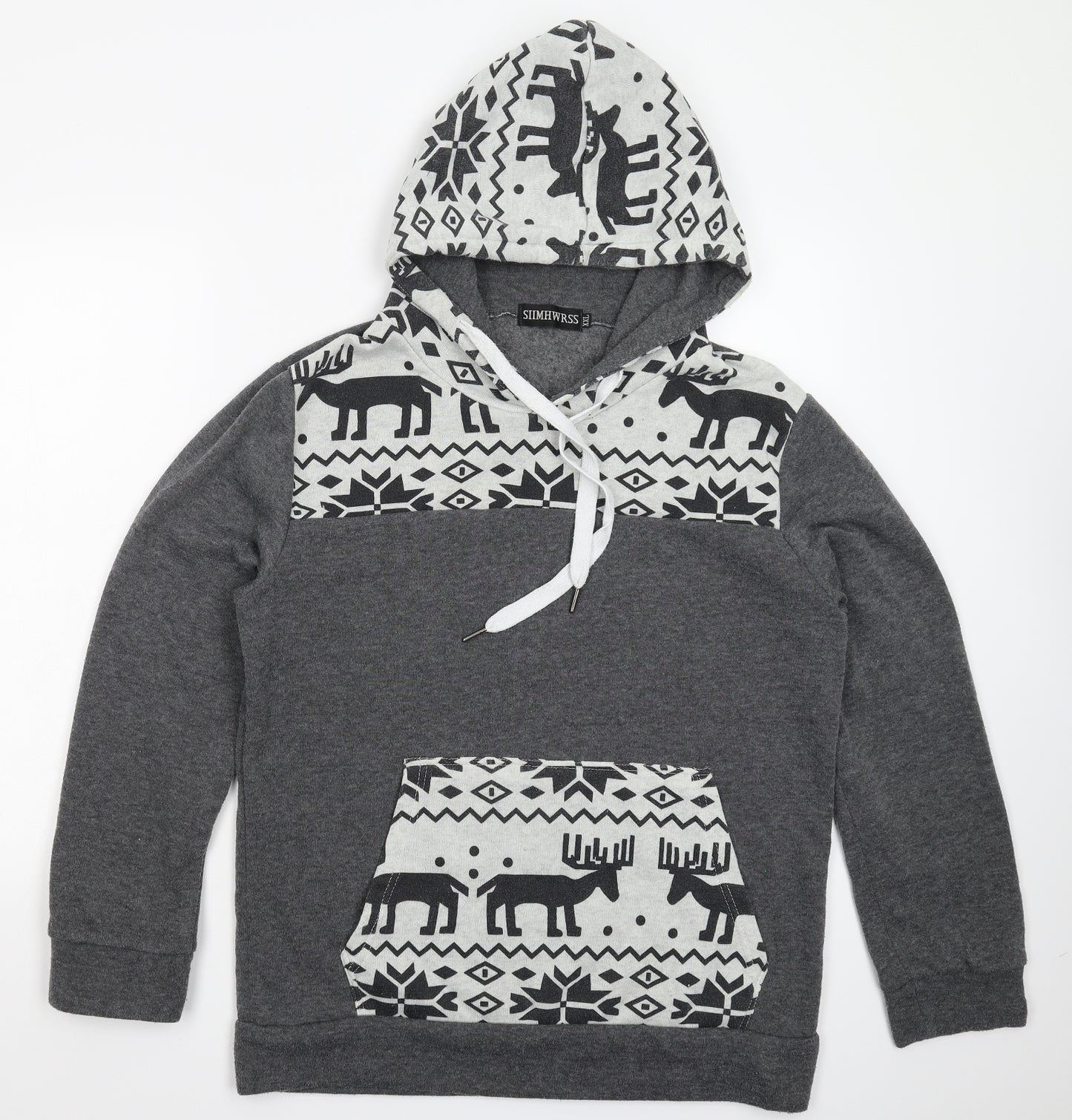 Siimhwrss Mens Grey Geometric  Pullover Hoodie Size 2XL