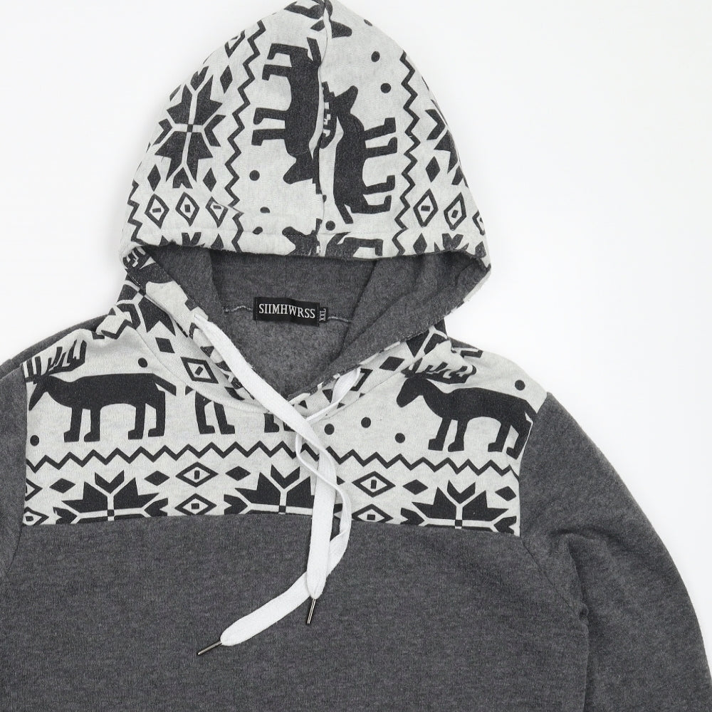 Siimhwrss Mens Grey Geometric  Pullover Hoodie Size 2XL