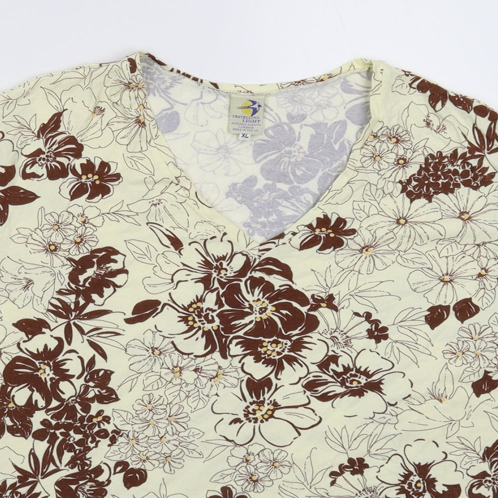 Travelling Light Womens White Floral  Basic T-Shirt Size XL