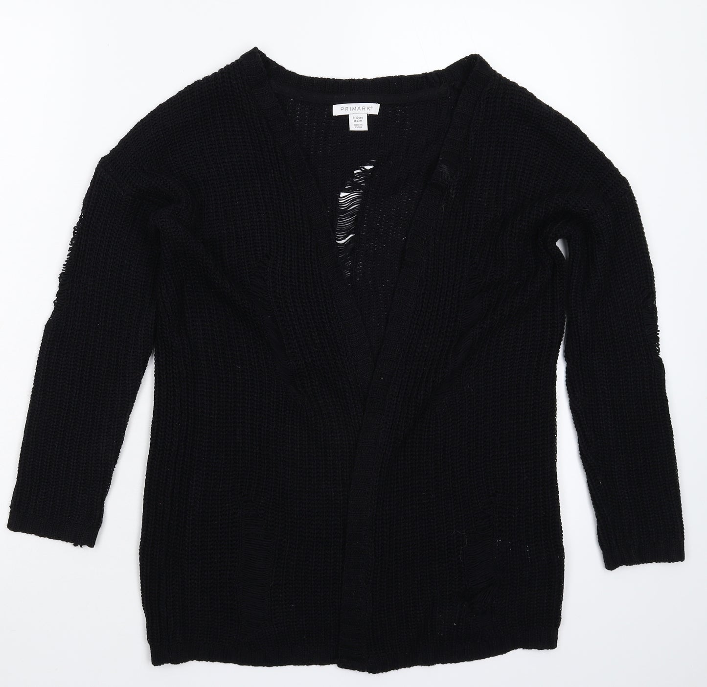 Primark Girls Black  Knit Cardigan Jumper Size 9-10 Years  - Distressed