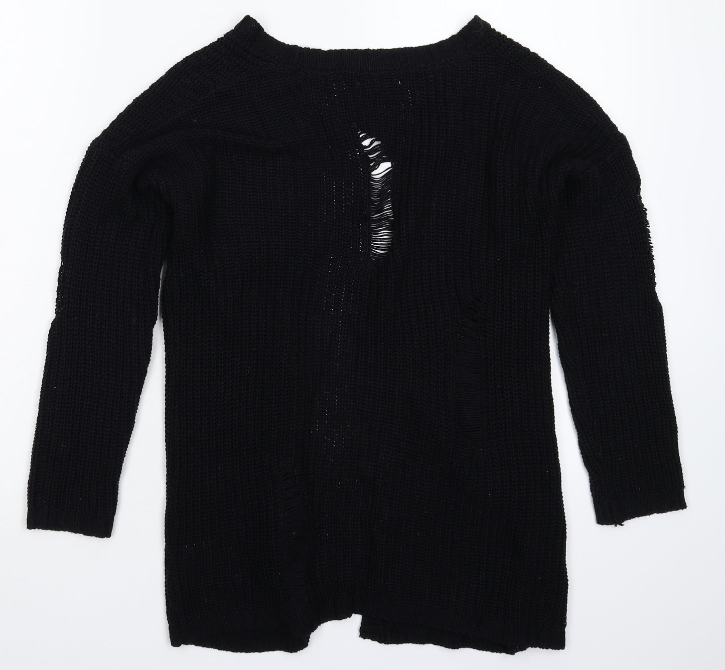 Primark Girls Black  Knit Cardigan Jumper Size 9-10 Years  - Distressed