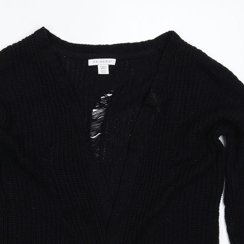 Primark Girls Black  Knit Cardigan Jumper Size 9-10 Years  - Distressed