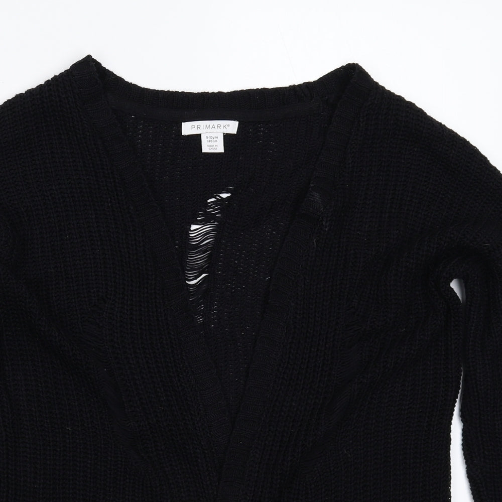 Primark Girls Black  Knit Cardigan Jumper Size 9-10 Years  - Distressed