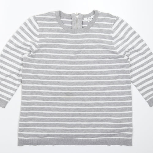 89th & Madison Womens Grey Striped Knit Pullover Jumper Size L