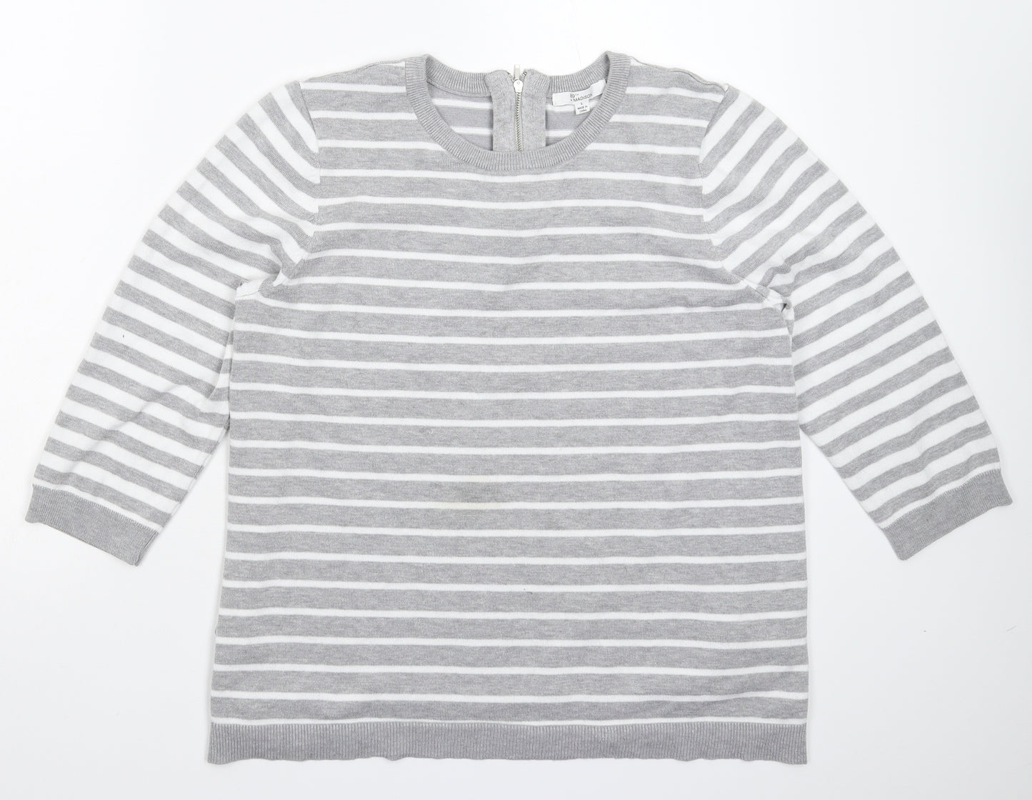 89th & Madison Womens Grey Striped Knit Pullover Jumper Size L