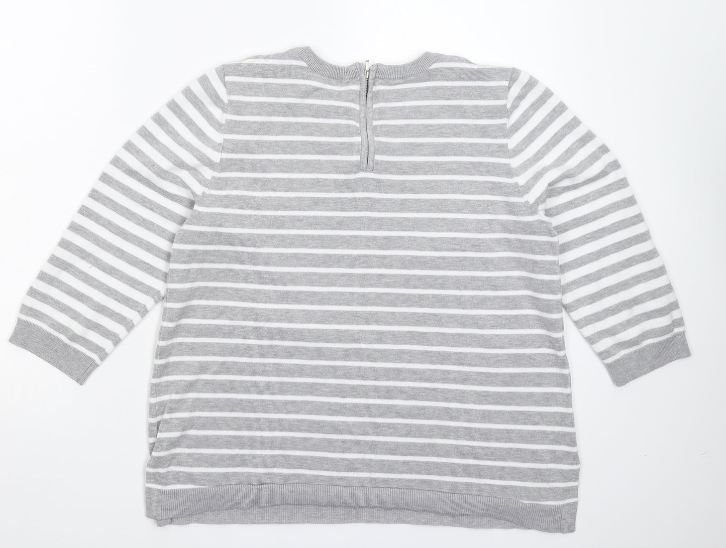 89th & Madison Womens Grey Striped Knit Pullover Jumper Size L