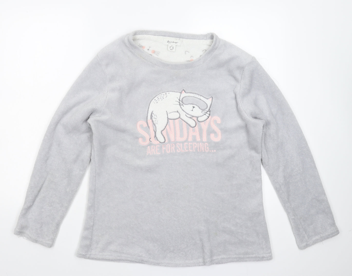 Love To Lounge Womens Grey Solid Fleece Top Pyjama Top Size 14