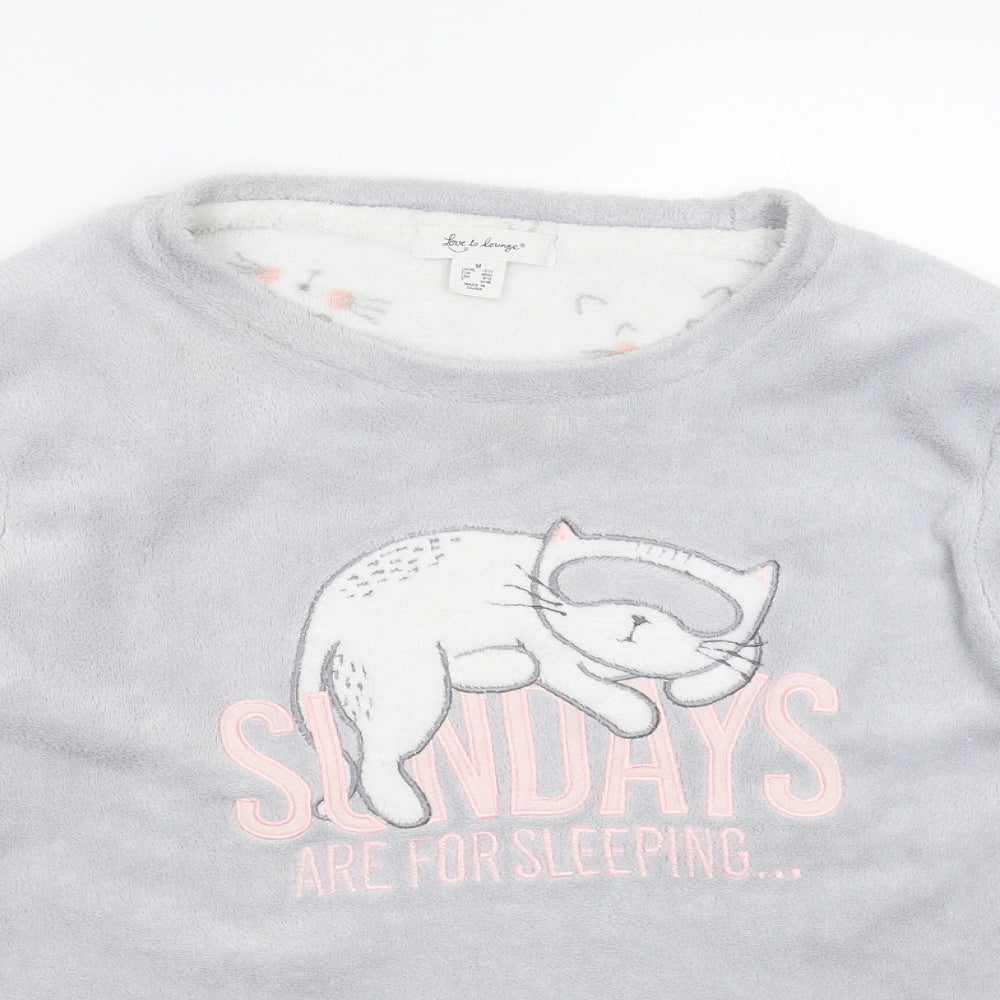 Love To Lounge Womens Grey Solid Fleece Top Pyjama Top Size 14