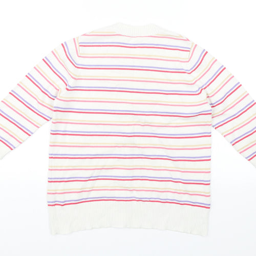 Marks and Spencer Womens White Striped  Cardigan Jumper Size 12