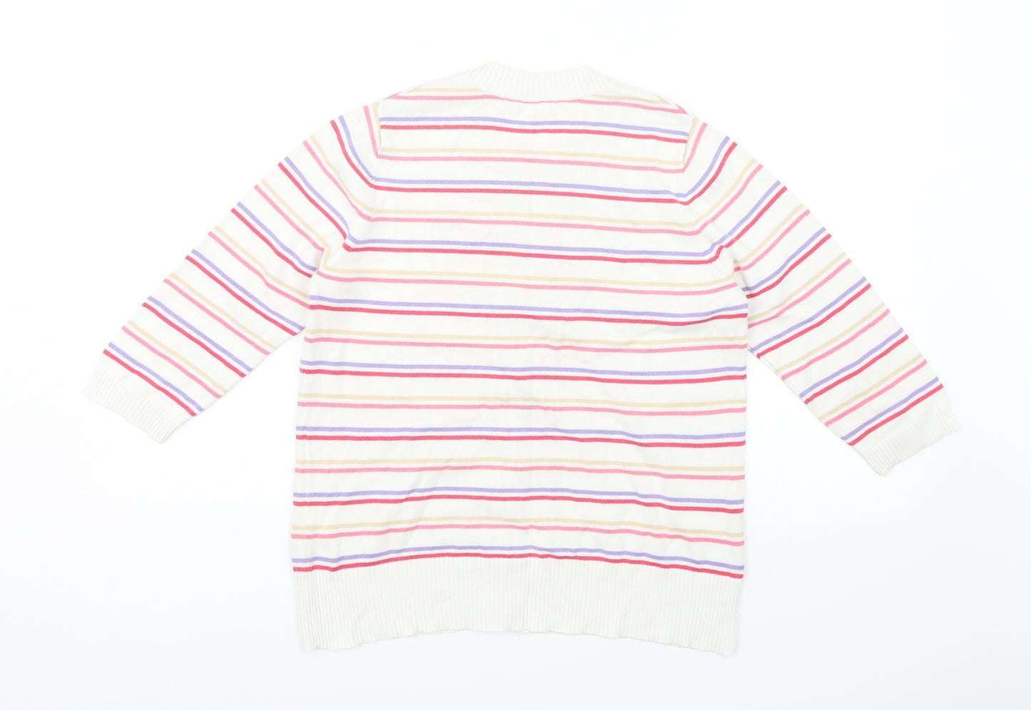 Marks and Spencer Womens White Striped  Cardigan Jumper Size 12