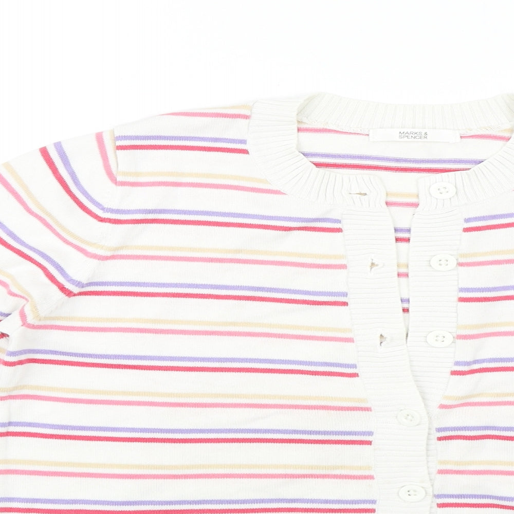 Marks and Spencer Womens White Striped  Cardigan Jumper Size 12
