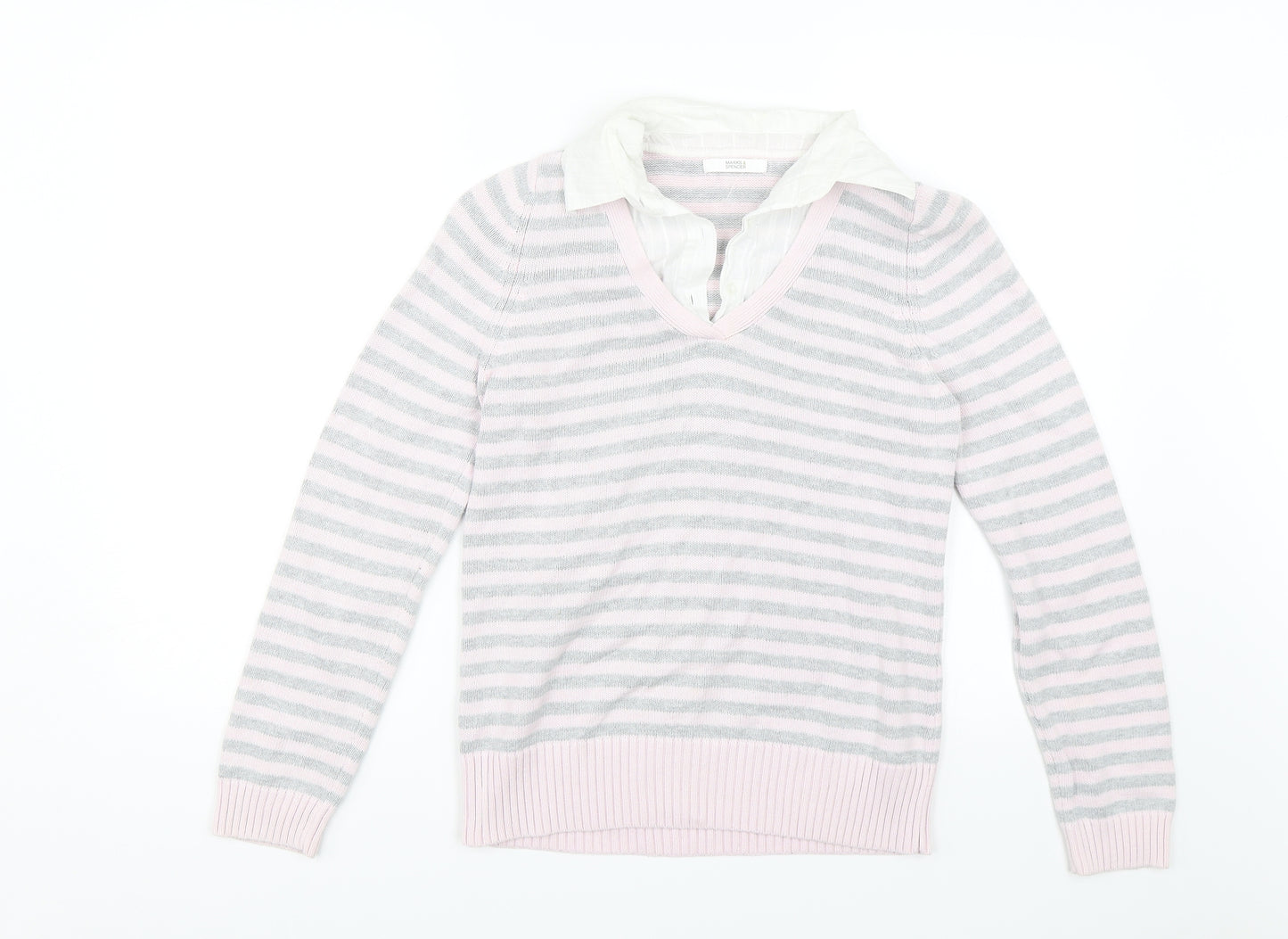 Marks and Spencer Womens Pink Striped  Pullover Jumper Size 12