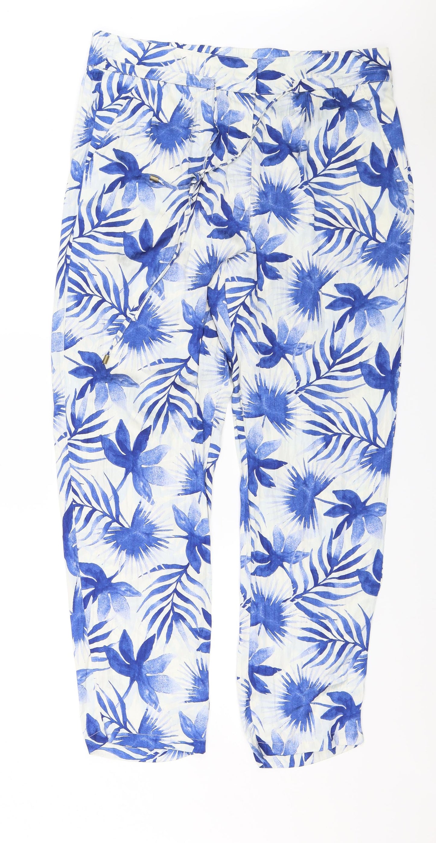 M&s Womens Blue Floral  Trousers  Size 16 L28 in