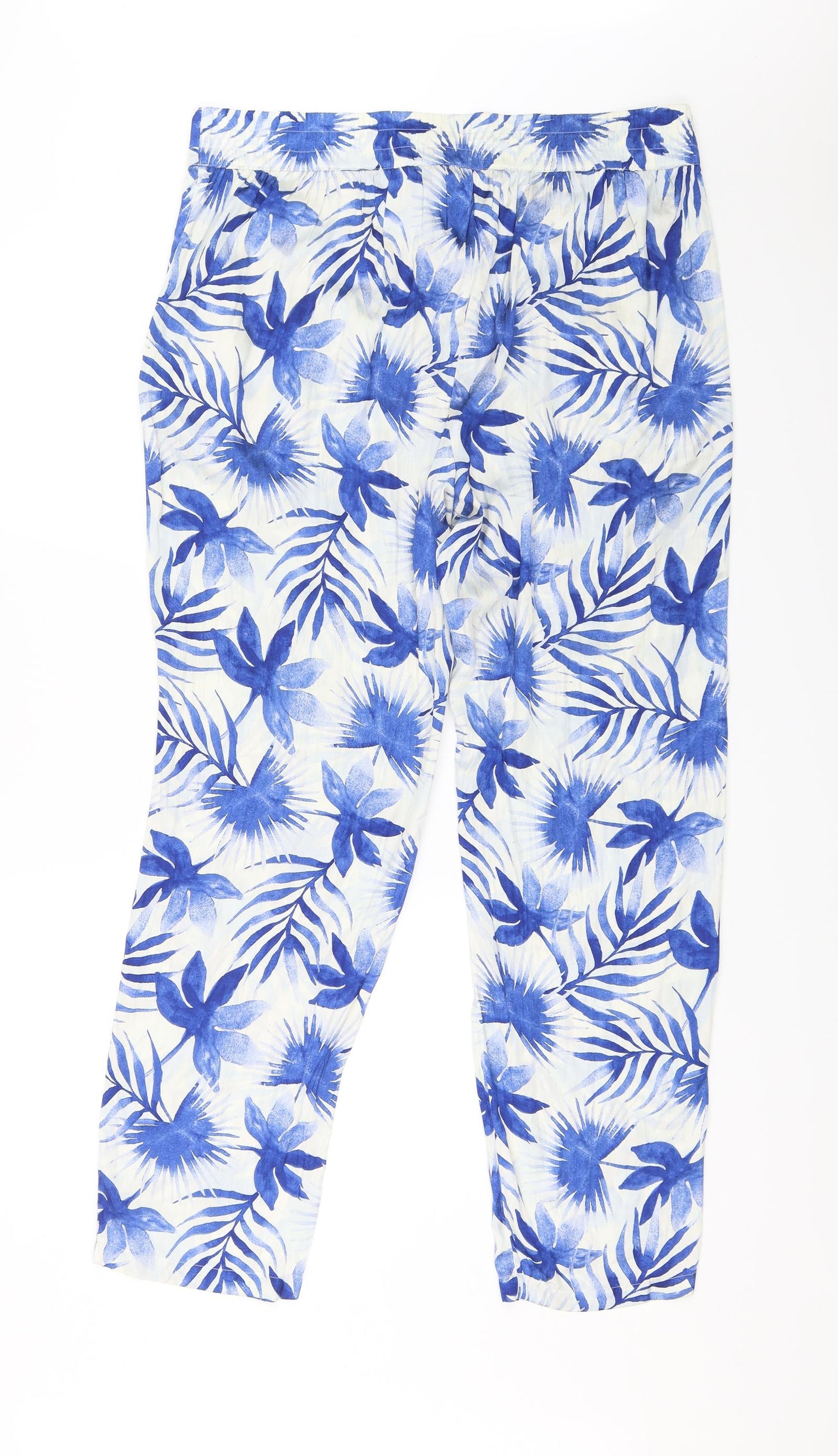 M&s Womens Blue Floral  Trousers  Size 16 L28 in